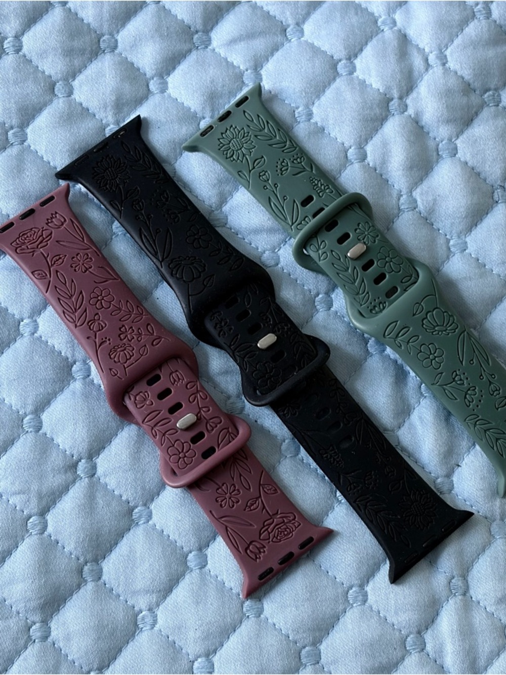 Floral Embossed Silicone Apple Watch Bands - Dusty Rose, Black, Sage